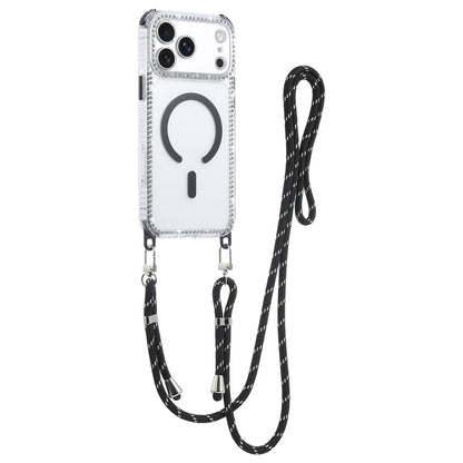 For iPhone 17 Pro Magnetic Case Diamond Edge Design Clear Cover with 70-140cm Adjustable Lanyard Compatible with Magsafe