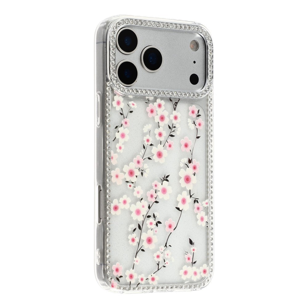 For iPhone 17 Pro Max Case Rhinestone Edge Flower TPU + PC IMD Phone Cover