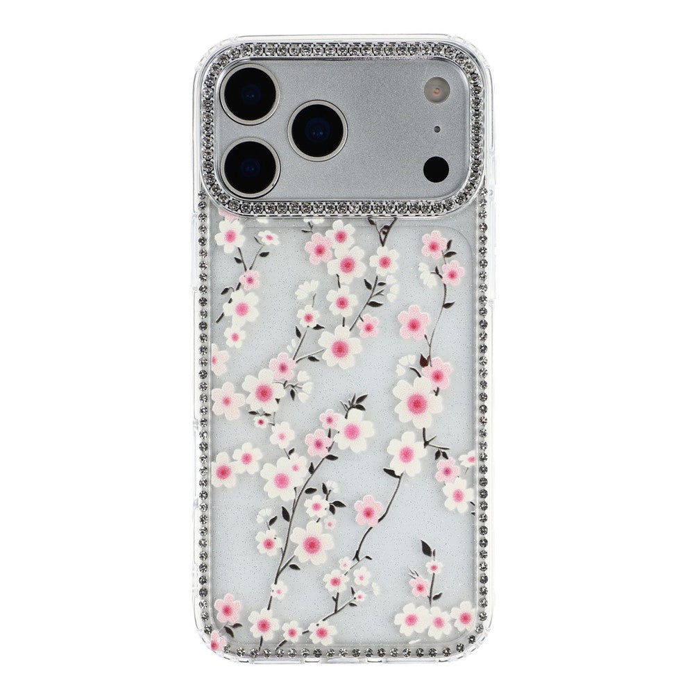 For iPhone 17 Pro Max Case Rhinestone Edge Flower TPU + PC IMD Phone Cover