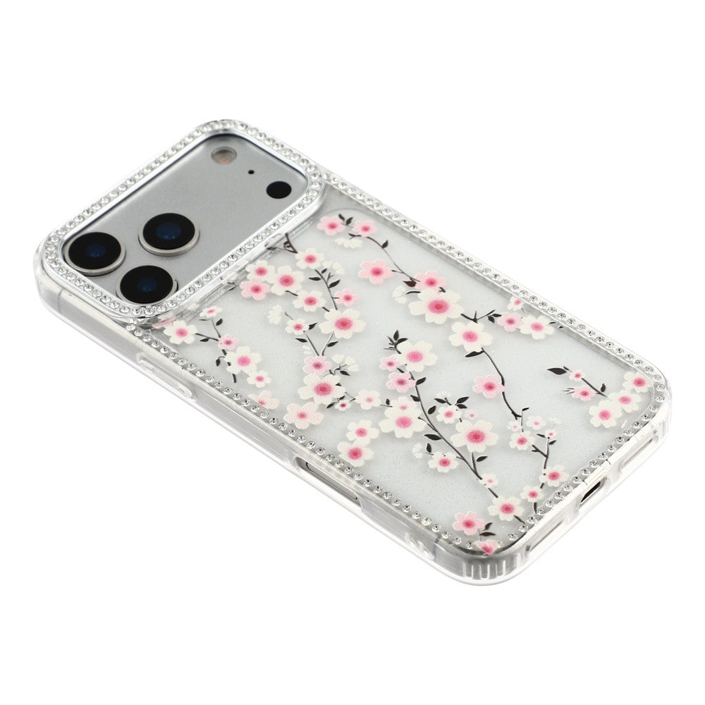 For iPhone 17 Pro Max Case Rhinestone Edge Flower TPU + PC IMD Phone Cover