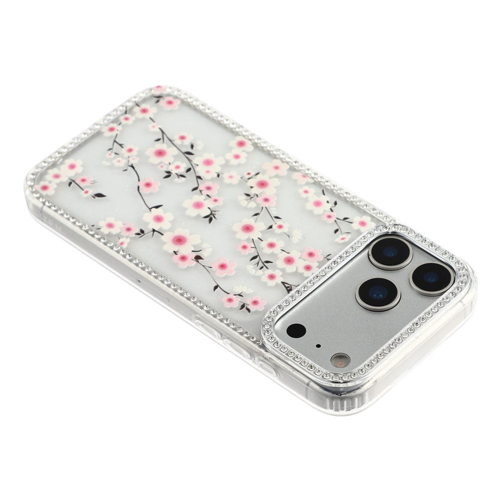 For iPhone 17 Pro Max Case Rhinestone Edge Flower TPU + PC IMD Phone Cover