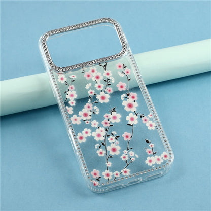 For iPhone 17 Pro Max Case Rhinestone Edge Flower TPU + PC IMD Phone Cover