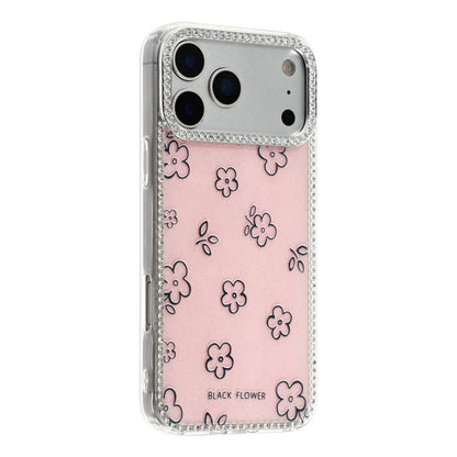 For iPhone 17 Pro Max Case Rhinestone Edge Flower TPU + PC IMD Phone Cover