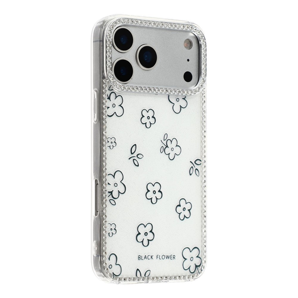 For iPhone 17 Pro Max Case Rhinestone Edge Flower TPU + PC IMD Phone Cover