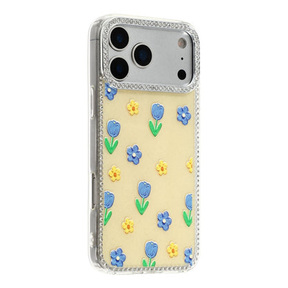 For iPhone 17 Pro Max Case Rhinestone Edge Flower TPU + PC IMD Phone Cover
