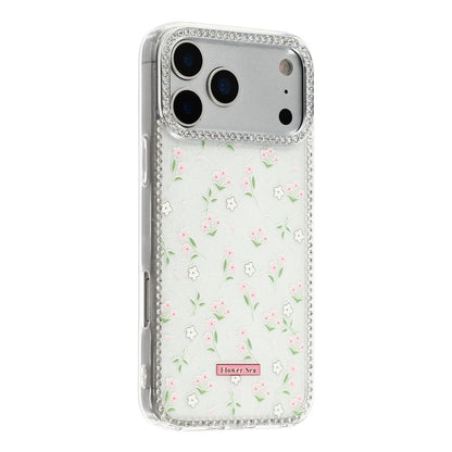 For iPhone 17 Pro Max Case Rhinestone Edge Flower TPU + PC IMD Phone Cover