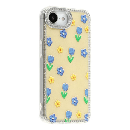 For iPhone 17e / 16e Case Rhinestone Edge Flower TPU + PC IMD Phone Cover