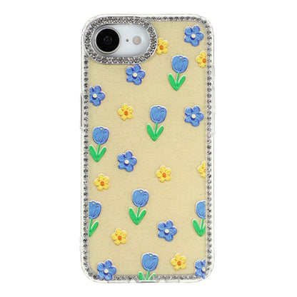 For iPhone 17e / 16e Case Rhinestone Edge Flower TPU + PC IMD Phone Cover