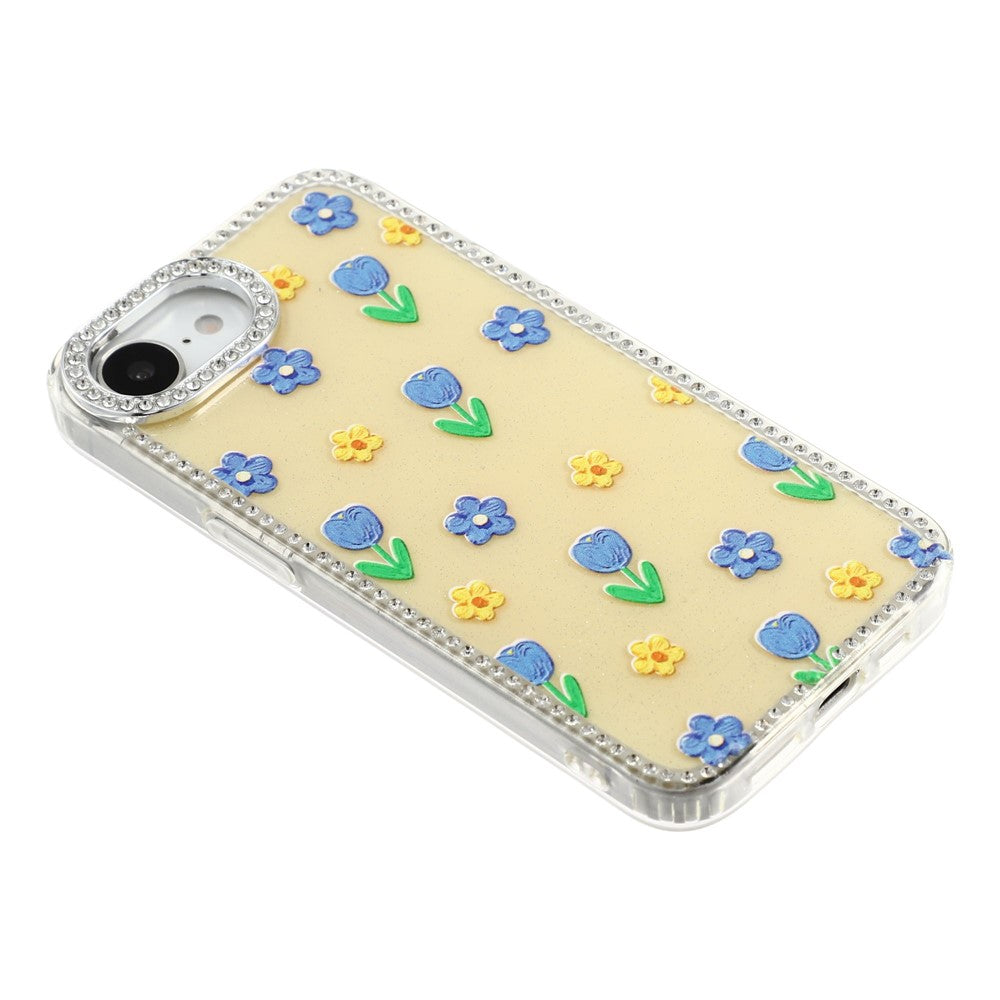For iPhone 17e / 16e Case Rhinestone Edge Flower TPU + PC IMD Phone Cover