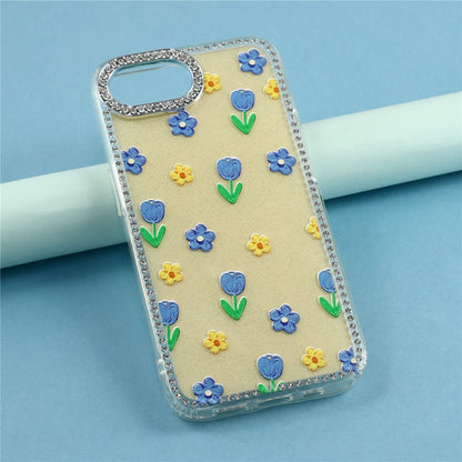 For iPhone 17e / 16e Case Rhinestone Edge Flower TPU + PC IMD Phone Cover