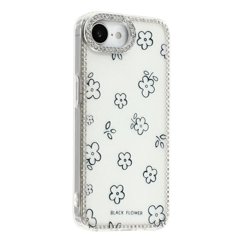 For iPhone 17e / 16e Case Rhinestone Edge Flower TPU + PC IMD Phone Cover
