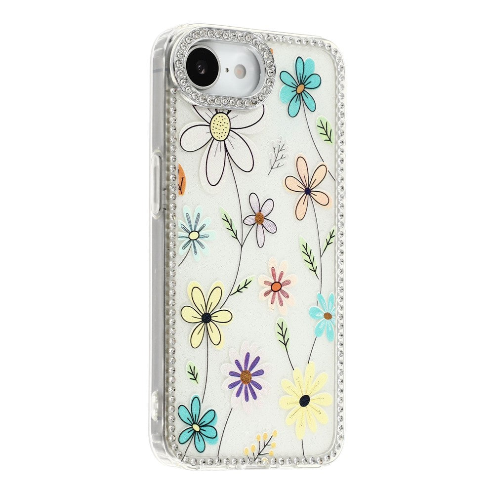 For iPhone 17e / 16e Case Rhinestone Edge Flower TPU + PC IMD Phone Cover