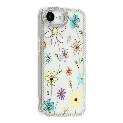 For iPhone 17e / 16e Case Rhinestone Edge Flower TPU + PC IMD Phone Cover