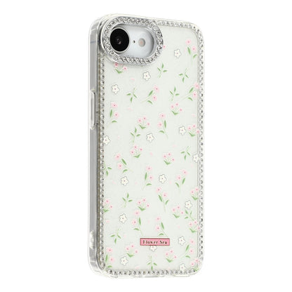 For iPhone 17e / 16e Case Rhinestone Edge Flower TPU + PC IMD Phone Cover