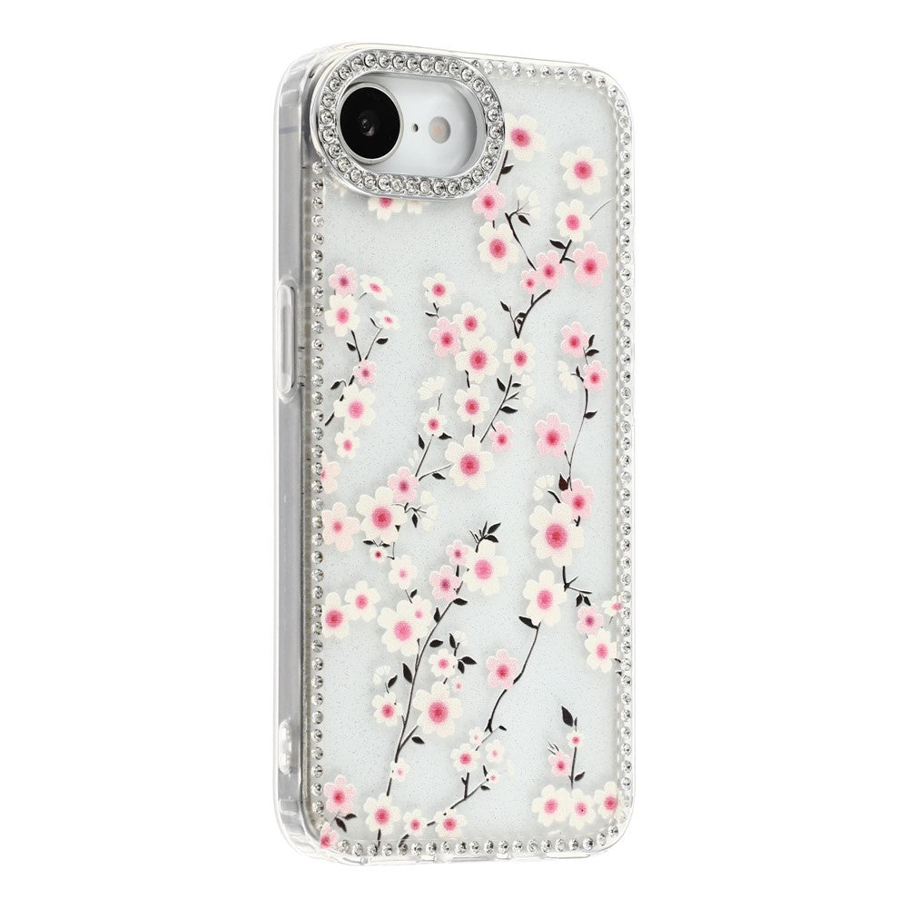 For iPhone 17e / 16e Case Rhinestone Edge Flower TPU + PC IMD Phone Cover