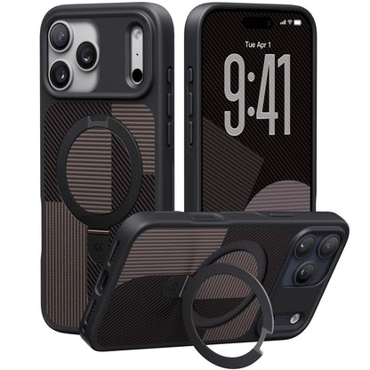 CASEKOO For iPhone 17 Pro Max Case Compatible with MagSafe Geometric Texture PC + TPU Phone Cover with Ring Kickstand