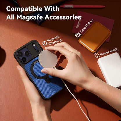 CASEKOO For iPhone 17 Pro Max Case Compatible with MagSafe Geometric Texture PC + TPU Phone Cover with Ring Kickstand