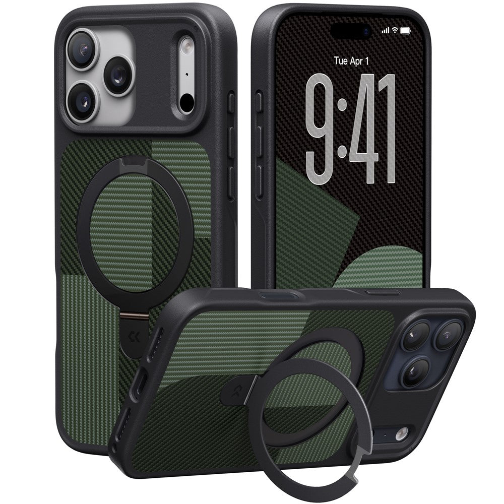 CASEKOO For iPhone 17 Pro Max Case Compatible with MagSafe Geometric Texture PC + TPU Phone Cover with Ring Kickstand
