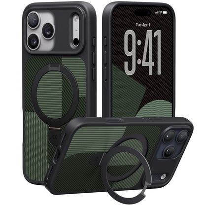CASEKOO For iPhone 17 Pro Max Case Compatible with MagSafe Geometric Texture PC + TPU Phone Cover with Ring Kickstand