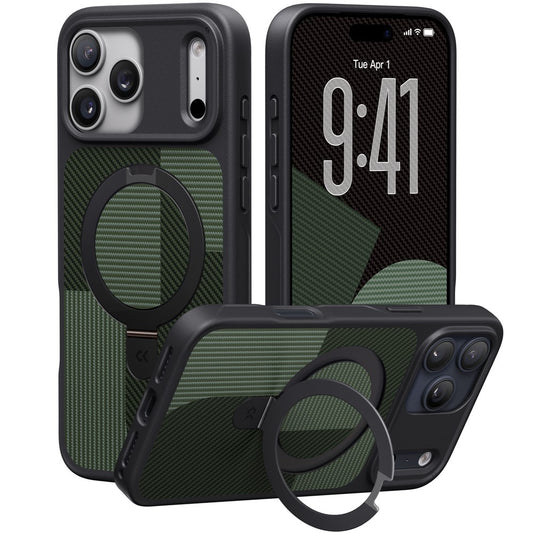 CASEKOO For iPhone 17 Pro Max Case Compatible with MagSafe Geometric Texture PC + TPU Phone Cover with Ring Kickstand