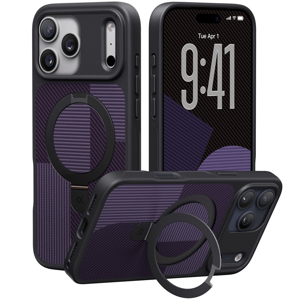 CASEKOO For iPhone 17 Pro Max Case Compatible with MagSafe Geometric Texture PC + TPU Phone Cover with Ring Kickstand