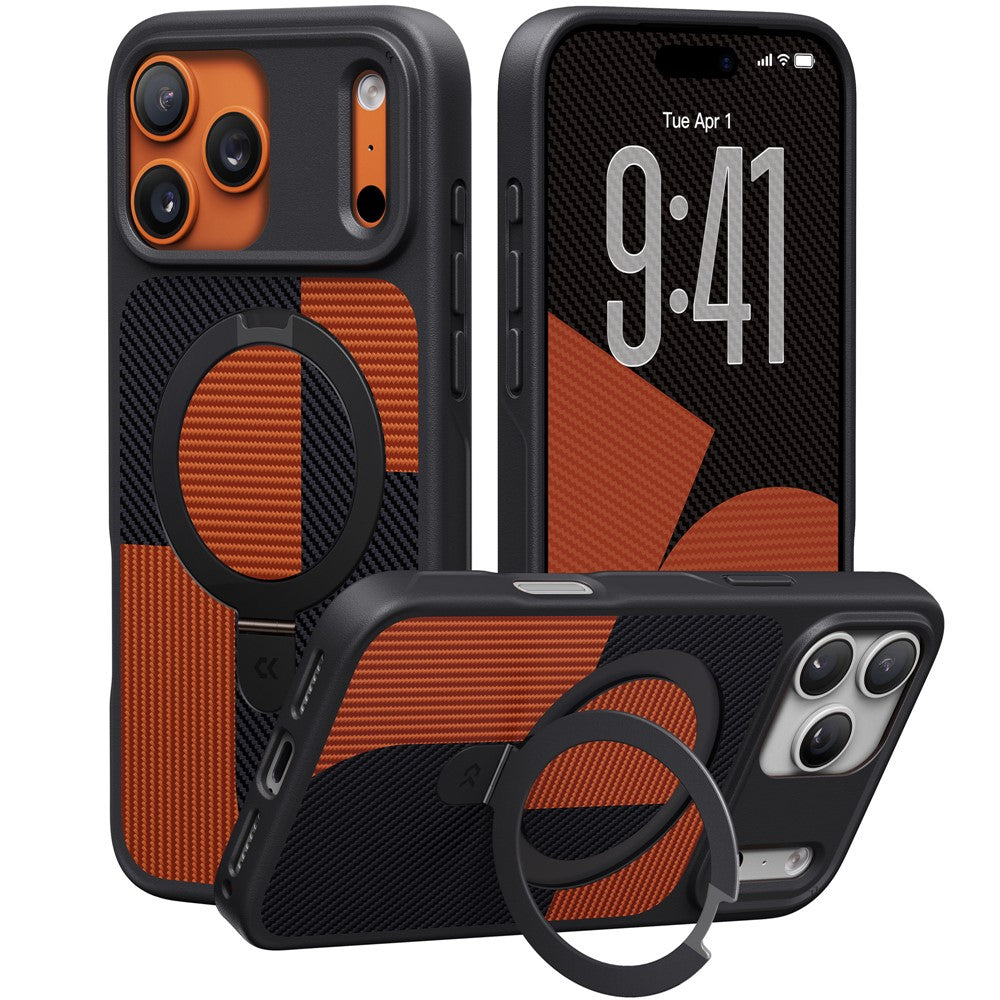 CASEKOO For iPhone 17 Pro Max Case Compatible with MagSafe Geometric Texture PC + TPU Phone Cover with Ring Kickstand