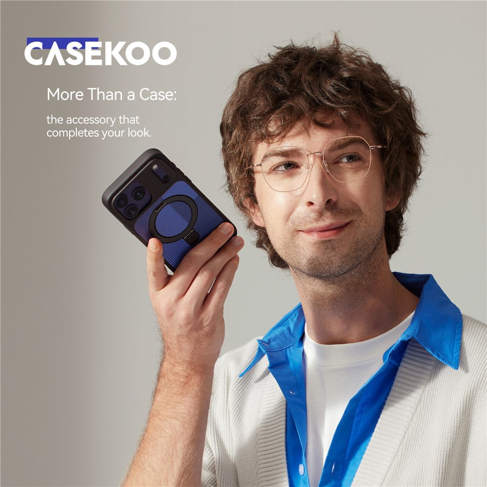 CASEKOO Geometry Series for iPhone 17 Pro Magnetic Case UV Printing Ring Kickstand PC + TPU Shockproof Cover