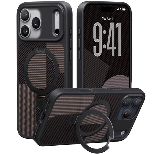 CASEKOO Geometry Series for iPhone 17 Pro Magnetic Case UV Printing Ring Kickstand PC + TPU Shockproof Cover