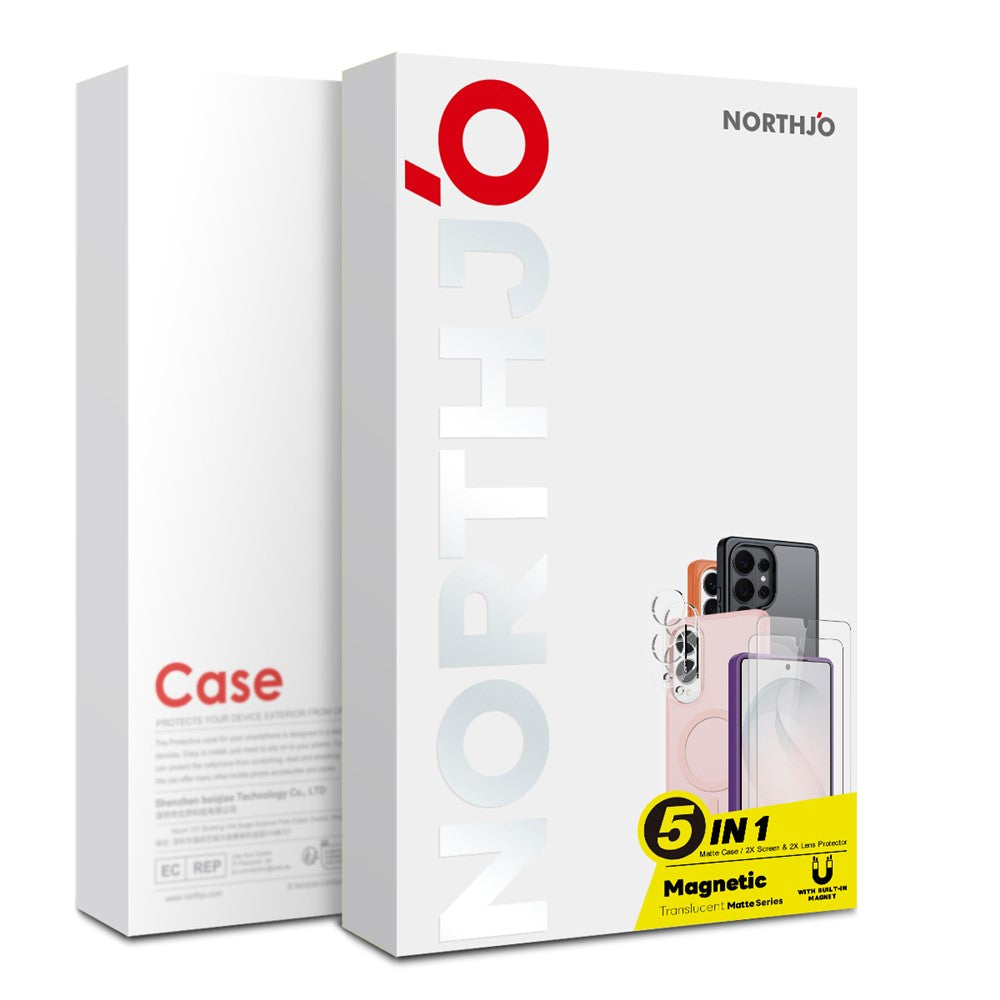 NORTHJO 5 in 1 Set for Samsung Galaxy S25 Ultra Magnetic Case Translucent Matte Shockproof Phone Cover with 2Pcs Front Screen Protector + 2Pcs Lens Film