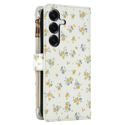 For Samsung Galaxy S26+ Leather Case with Wrist Strap  /  Shoulder Strap Rhombic Floral Pattern Zipper Wallet Phone Cover