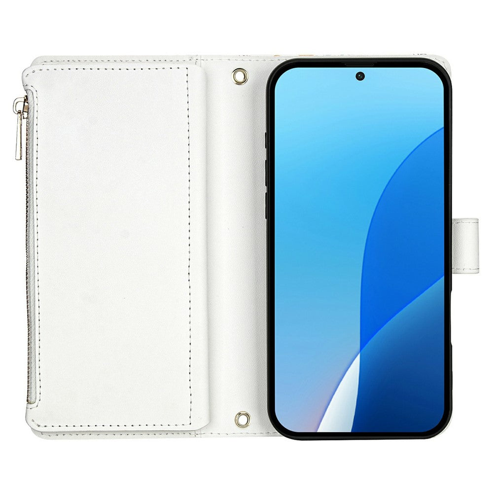 For Samsung Galaxy S26+ Leather Case with Wrist Strap  /  Shoulder Strap Rhombic Floral Pattern Zipper Wallet Phone Cover