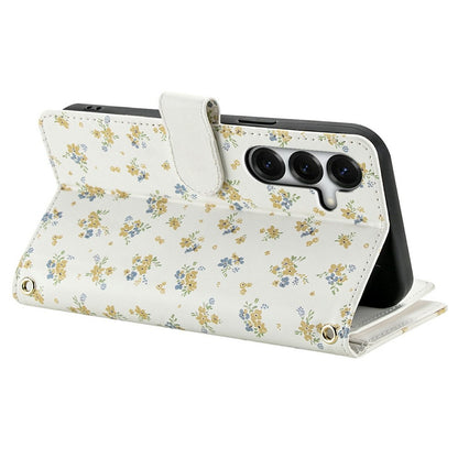For Samsung Galaxy S26+ Leather Case with Wrist Strap  /  Shoulder Strap Rhombic Floral Pattern Zipper Wallet Phone Cover