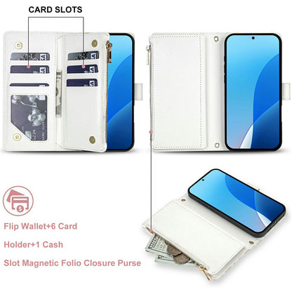 For Samsung Galaxy S26+ Leather Case with Wrist Strap  /  Shoulder Strap Rhombic Floral Pattern Zipper Wallet Phone Cover