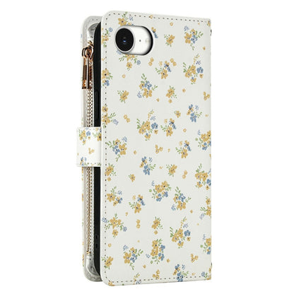 For iPhone 17e  /  16e Leather Case with Wrist Strap  /  Shoulder Strap Rhombic Floral Pattern Zipper Wallet Phone Cover