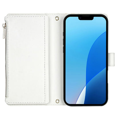 For iPhone 17e  /  16e Leather Case with Wrist Strap  /  Shoulder Strap Rhombic Floral Pattern Zipper Wallet Phone Cover