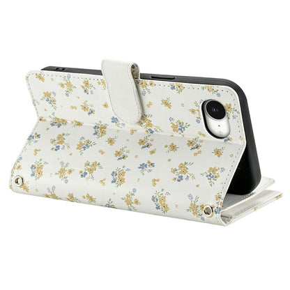 For iPhone 17e  /  16e Leather Case with Wrist Strap  /  Shoulder Strap Rhombic Floral Pattern Zipper Wallet Phone Cover