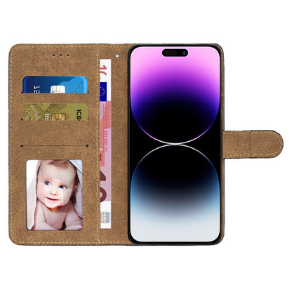 For iPhone 14 Pro Max Crazy Horse Texture PU Leather Flip Case Imprinted Lines Stand Wallet Folio Cover with Strap