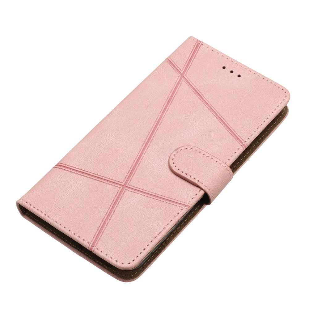 For iPhone 14 Pro Max Crazy Horse Texture PU Leather Flip Case Imprinted Lines Stand Wallet Folio Cover with Strap