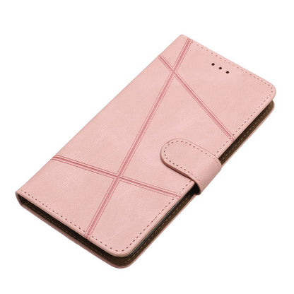 For iPhone 14 Pro Max Crazy Horse Texture PU Leather Flip Case Imprinted Lines Stand Wallet Folio Cover with Strap