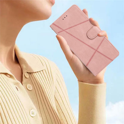 For iPhone 14 Pro Max Crazy Horse Texture PU Leather Flip Case Imprinted Lines Stand Wallet Folio Cover with Strap
