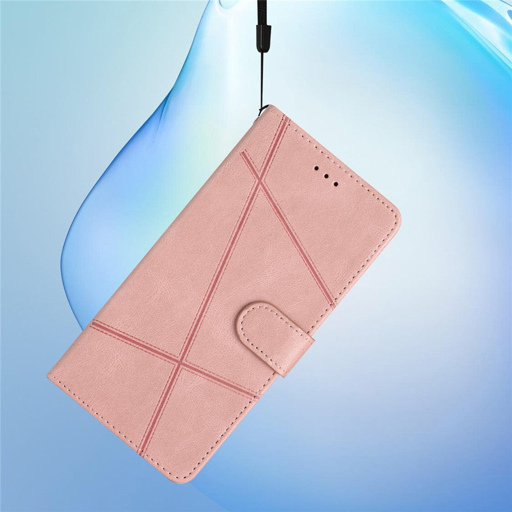 For iPhone 14 Pro Max Crazy Horse Texture PU Leather Flip Case Imprinted Lines Stand Wallet Folio Cover with Strap