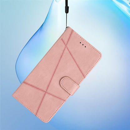 For iPhone 14 Pro Max Crazy Horse Texture PU Leather Flip Case Imprinted Lines Stand Wallet Folio Cover with Strap