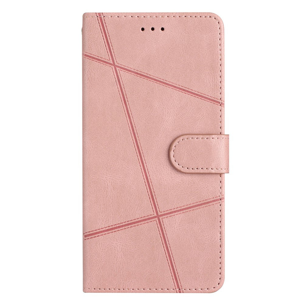For iPhone 14 Pro Max Crazy Horse Texture PU Leather Flip Case Imprinted Lines Stand Wallet Folio Cover with Strap