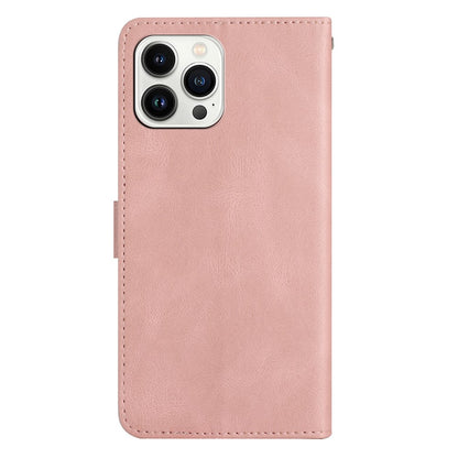 For iPhone 14 Pro Max Crazy Horse Texture PU Leather Flip Case Imprinted Lines Stand Wallet Folio Cover with Strap