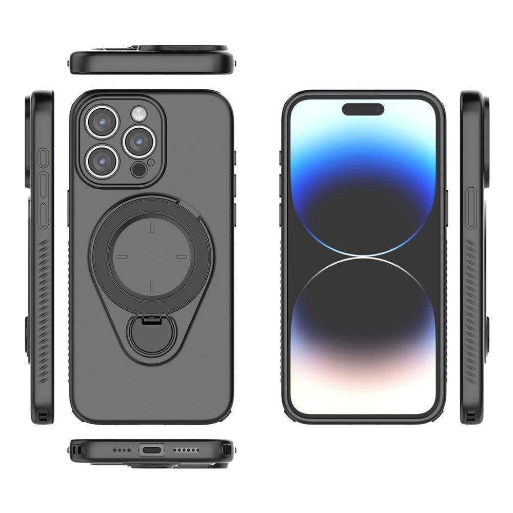 For iPhone 15 Pro Max Magnetic Case Rotating Kickstand TPU PC Phone Cover