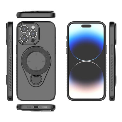 For iPhone 15 Pro Max Magnetic Case Rotating Kickstand TPU PC Phone Cover
