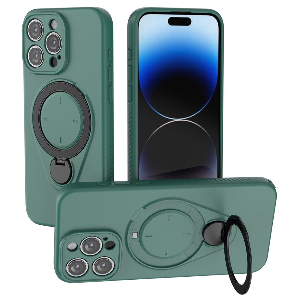 For iPhone 15 Pro Max Magnetic Case Rotating Kickstand TPU PC Phone Cover