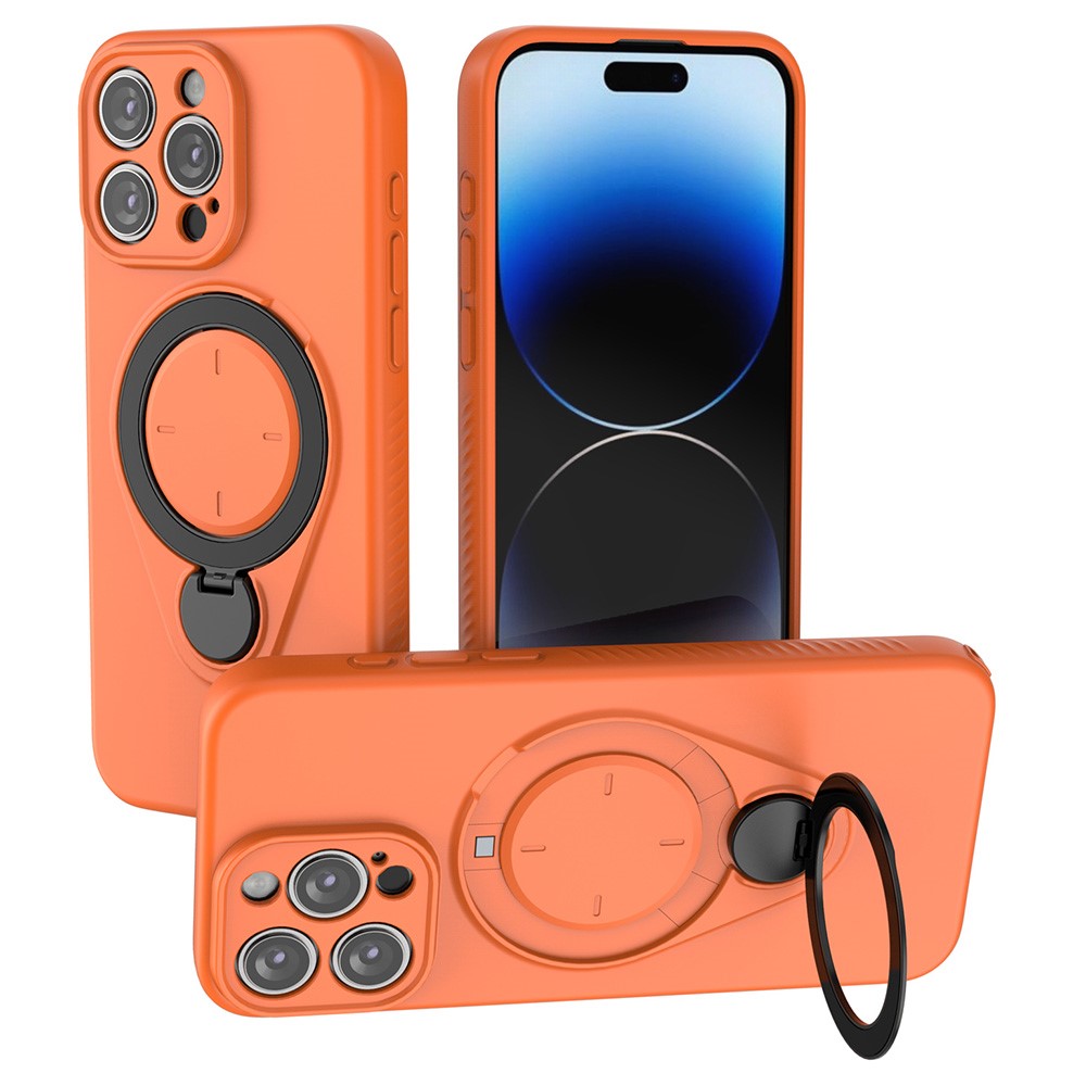 For iPhone 15 Pro Max Magnetic Case Rotating Kickstand TPU PC Phone Cover