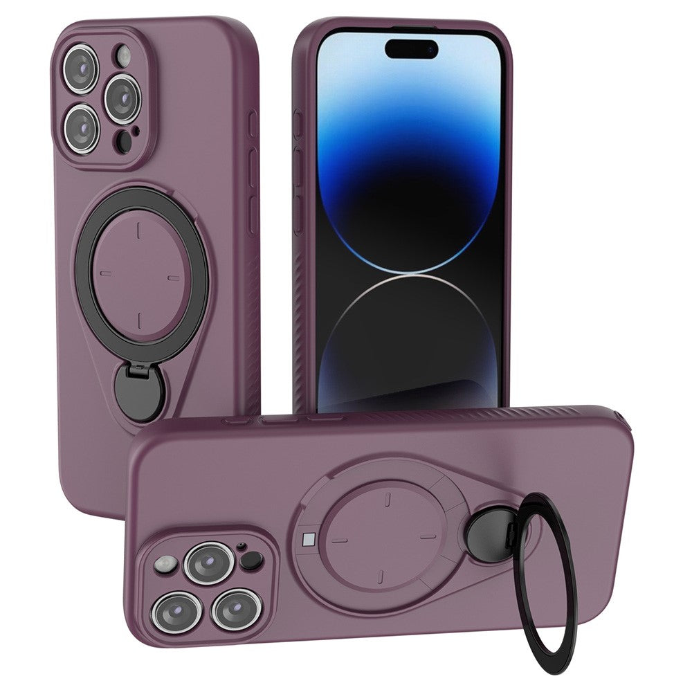 For iPhone 15 Pro Max Magnetic Case Rotating Kickstand TPU PC Phone Cover