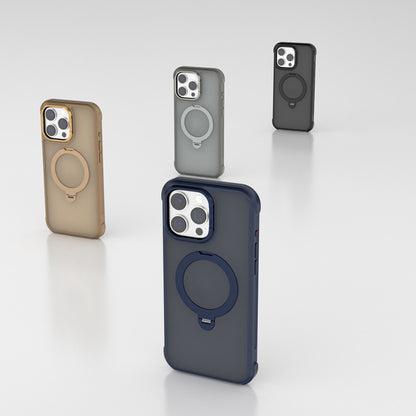For iPhone 16 Pro Max Semi-transparent Frosted Back Cover Skin-friendly TPU PC Case with 360° Magnetic Rotating Kickstand